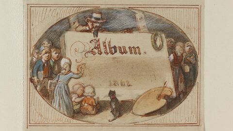 Jakob Fürchtegott Dielmann (FFM 1809-1885 FFM) - Titelblatt zu einem Kinderalbum (1862) Feder Aquarell Deckfarben (Nr. 188)