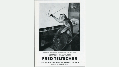 Plakat mit malendem Affen