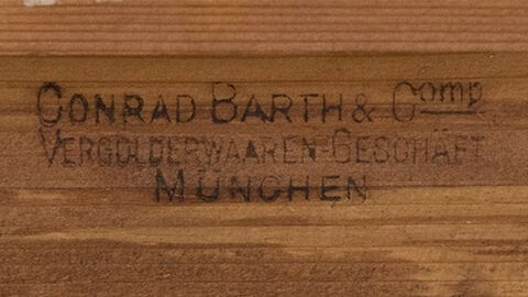 Detail der Rückseite (Stempel Conrad Barth & Comp., Vergolderwaren-Geschäft München)