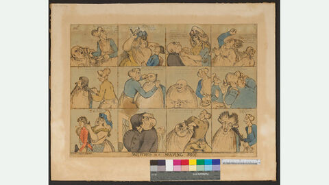 Richard Newton Sketches in a Shaving Shop, 1794 Kolorierter Druck Inv. We-GR-452