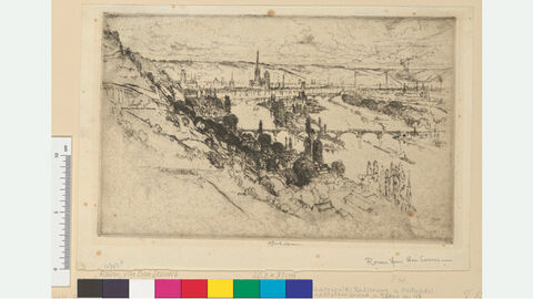 Rouen von Bon Secours von Joseph Pennell Radierung und Kaltnadel Schwarzweiß-Bild auf beigem Blatt