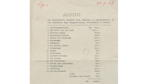 Rechnung von Fidus an den Kunsthändler Guenther Koch vom 20.07.1942 Rechnung von Fidus an den Kunsthändler Guenther Koch vom 20.07.1942