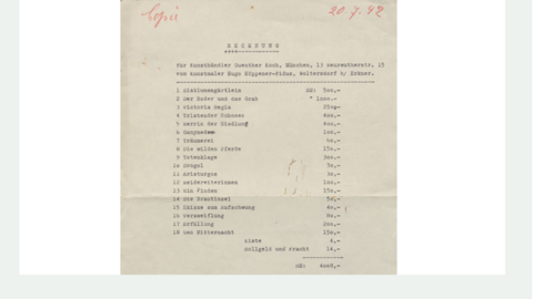 Rechnung von Fidus an den Kunsthändler Guenther Koch vom 20.07.1942 Rechnung von Fidus an den Kunsthändler Guenther Koch vom 20.07.1942