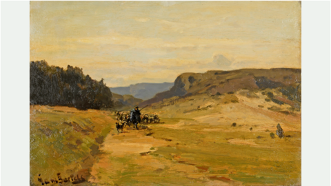 Das Bild zeigt eine Landschaft mit einer Schafherde.